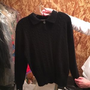 Black with cable single button collared sweater